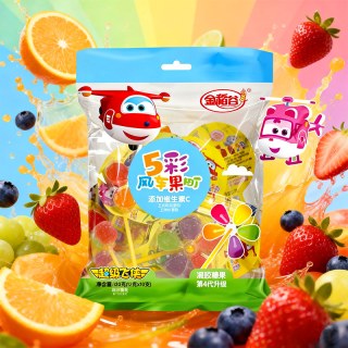 金稻谷 五彩风车糖维C软糖棒棒糖儿童糖果零食果汁软糖水果软糖糖果 12g*30支风车糖