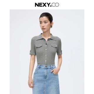 NEXY.CO 都市休闲质感优雅正肩短袖针织衫女