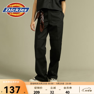 Dickies 经典工装双膝裤宽松廓形休闲85283直筒长裤男女情侣 DK010610 黑色 （宽松版型） 28