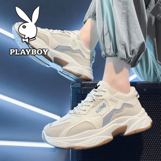 PLAYBOY 鞋子男鞋2026秋季新款运动跑步鞋男网面透气休闲厚底增高老爹鞋 米色CPL1252198 41