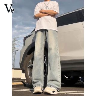 VE 浅蓝色cleanfit水洗牛仔裤男款美式高街显高直筒裤痞帅休闲长裤