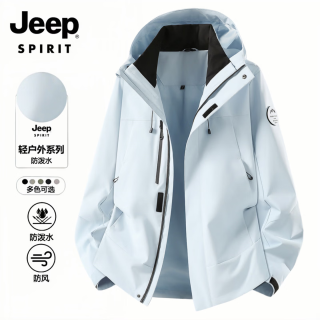 JEEP SPIRIT 冲锋衣女春秋防风夹克男情侣户外工装外套远山蓝单衣S