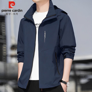 皮尔·卡丹 皮尔卡丹（pierre cardin）外套秋季男士夹克宽松休闲运动防风连帽冲锋上衣服男装 深蓝 XL