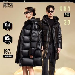 百亿补贴：雪中飞 鹅绒高充绒黑曜石85绒子男女同款羽绒服中长款连帽锁温抗寒