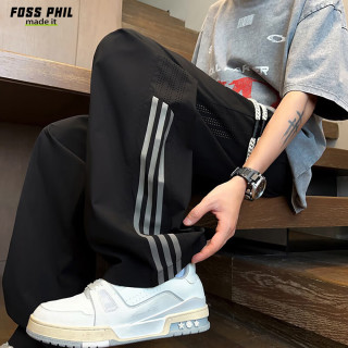 Foss Phil 冰丝休闲裤子男夏季薄款宽松大码垂感透气运动长裤29192黑色XL