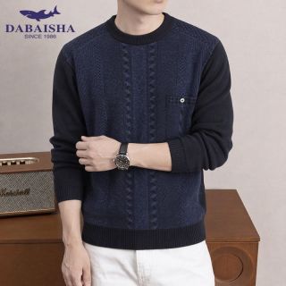 大白鲨 男中老年圆领加绒加厚毛衣