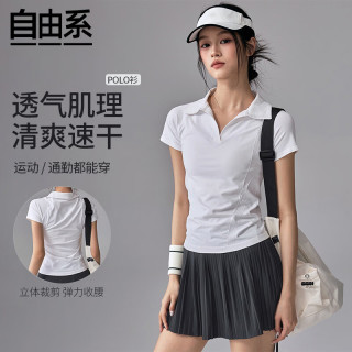 自由系 运动短袖女夏季速干修身显瘦POLO领瑜伽服上衣高尔夫网球训练T恤