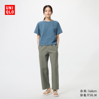 优衣库 全棉舒适九分裤常规款女装/休闲百搭宽松482243 486091 486091/56橄榄色 L