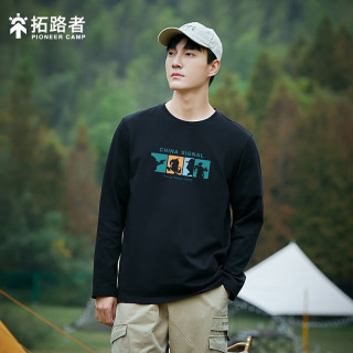 拓路者 春秋款长袖T恤男士纯棉宽松圆领透气打底衫休闲百搭保暖运动T恤男 黑色 M