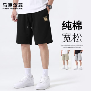 马克华菲 100%纯棉毛圈五分裤 -黑#JMK金醒狮头 多色可选
