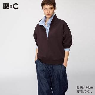 优衣库 491119 半拉链卫衣 棕黑色 2XL