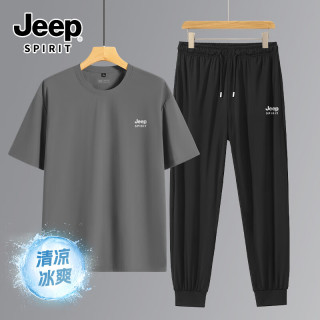 JEEP SPIRIT 吉普日常百搭运动套装男士夏季冰丝透气速干两件套凉感短袖男裤