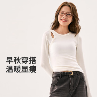 splan 唤醒计划 镂空长袖瑜伽服速干衣高级感健身衣显瘦保暖休闲运动女 米白色 L