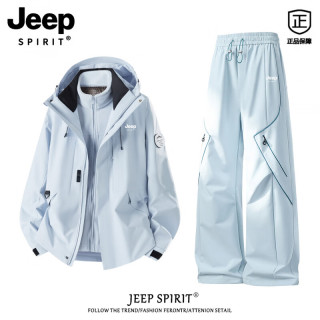 JEEP SPIRIT 吉普 夏季新款三合一可拆卸内胆徒步冲锋衣套装 月光蓝外套+月光蓝裤子 S 80-100斤可穿