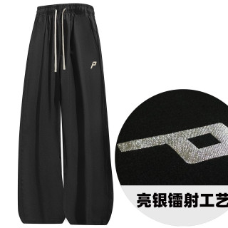 倍福来 运动通勤风黑色阔腿裤男女抽绳冰丝宽松情侣长裤男