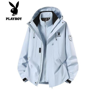 PLAYBOY 三合一冲锋衣男夹克冬季加厚防风衣宽松可拆卸内胆情侣外套团购 6119月光蓝