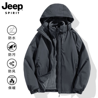 JEEP SPIRIT 吉普2026春秋季新款防水可拆卸三合一冲锋外套男夹克上衣服 深灰色 XL