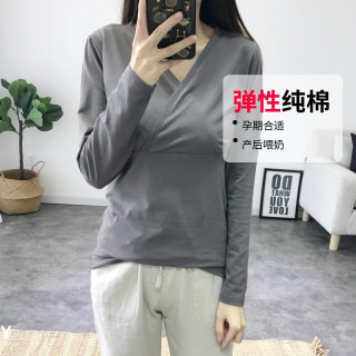 哺乳秋衣上衣全棉孕妇睡衣薄款纯棉长袖喂奶衣单件月子服夏季单件