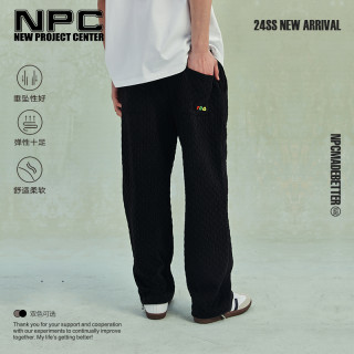 NPC 潮牌经典棋盘格肌理感休闲裤松紧抽绳刺绣直筒长裤NP41TR30 J