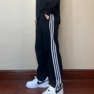 春秋新款卫裤阔腿时尚黑色休装备宽松直筒条纹运动男款背心男裤子