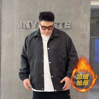 加绒定制哑光荔枝纹宽松短款宽松外套潮流复古