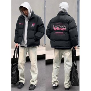 众设计感字母印花高街棉服外套男冬季新款保暖立领棉衣外套