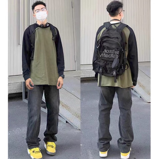 美式黑色圆领新款长袖T恤运动男休闲宽松夏季时尚潮流打底衫纯棉