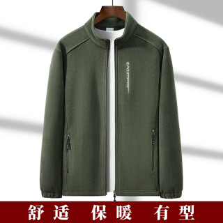 摇粒绒外套男士秋冬季夹克户外保暖抓绒衣中老年人爸爸秋装休闲服