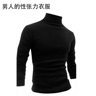 V37 纯黑色德绒高领长袖t恤男士性张力穿搭修身打底衫冬季卫衣加绒款