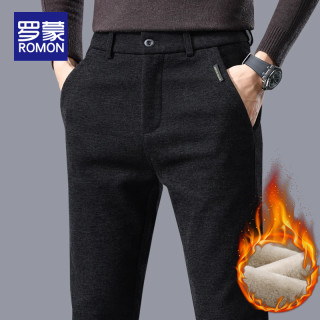 罗蒙 男士加绒休闲裤2026新款男款春秋款直筒修身磨毛长裤子男