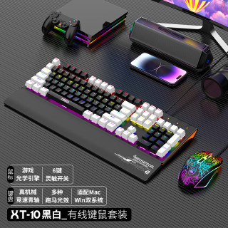 友狼 XT10有线办公键盘鼠标套装电竞游戏发光青轴电脑笔记本通用US