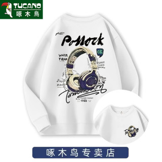 啄木鸟 印花爆款圆领保暖加绒长袖秋冬套头休闲百搭时尚卫衣新款