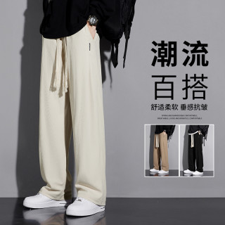 日系休闲长裤男士垂感宽松直筒阔腿灯芯绒春秋百搭青少年裤子柔软