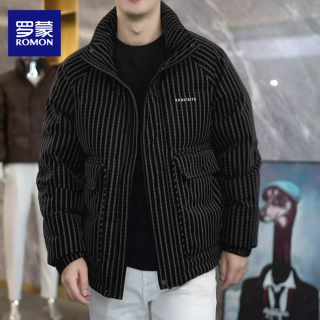 罗蒙 男装潮牌时尚简约轻奢高级感立领皮面羽绒服冬季痞帅休闲外套