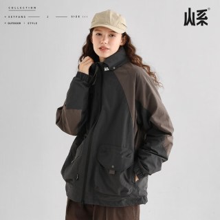 其它 山系户外夹克冲锋衣连帽男女同款春秋薄款外套防水防风 灰咖色 XL