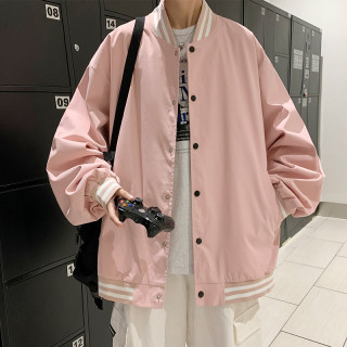 立领条纹排扣宽松韩版夹克休闲百搭潮流外套港风秋季痞帅长袖上衣