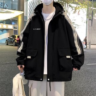 春秋季新款青少年中学生男宽松外套潮流休闲上衣连帽保暖帅气夹克