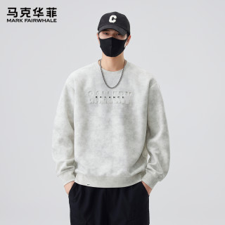 马克华菲 秋季圆领长袖扎染字母钢印男士套头卫衣时尚宽松简约上衣