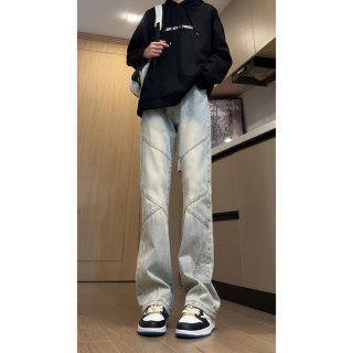 美式高街vibe裤子男款秋季拼接设计感黄泥牛仔裤美式牛仔裤男款