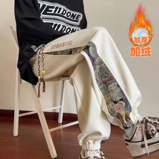2024新款裤子男女宽松百搭刺绣小熊拼接休闲束脚裤新中式国潮卫裤