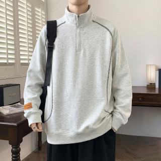 半高领卫衣男款2026春秋季宽松上衣青少年薄款百搭半拉链打底衫潮