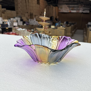 轻奢创意果盘水晶玻璃干果水果盘欧式网红彩色葵花沙拉