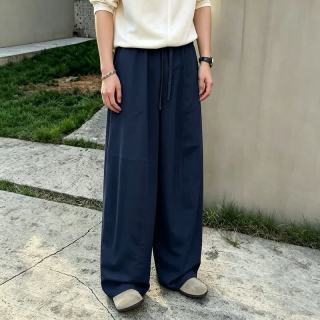 月伊纺 松紧腰抽绳阔腿裤男夏季新款宽松直筒休闲裤青年莱赛尔亚麻裤长裤