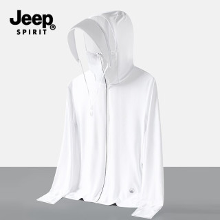 JEEP SPIRIT 吉普户外防晒衣男夏季新款透气轻薄防紫外线皮肤衣连帽冰丝外套 白色 XL
