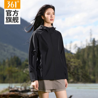 361° 运动外套女款2026秋季新款防风保暖冲锋上衣户外越野防水宽松风衣 超级黑 S
