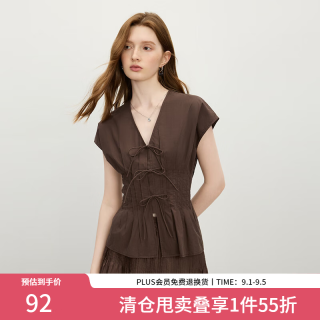 范思蓝恩 摩登蝴蝶结系带收腰衬衫 咖啡色 M