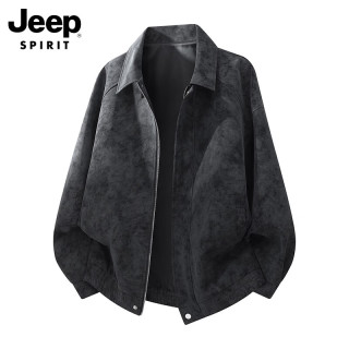 JEEP SPIRIT 吉普外套男士皮衣夹克男秋冬季翻领宽松复古休闲高端美式衣服