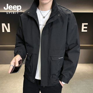 JEEP SPIRIT 夹克男士秋季立领外套潮流修身工装户外运动上衣ZH2524黑色XL