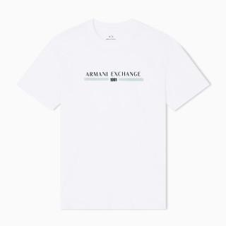 Armani Exchange 男式中心文字标志 T 恤, 米白色