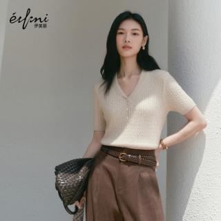 伊芙丽 朱珠代言伊芙丽含亚麻老钱风百搭气质针织衫女26夏季新款毛衫